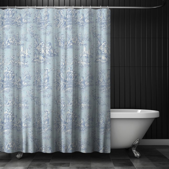 Rideaux De Douche Elégant bleu vintage gris toile de jouy (Créateur téléchargé)
