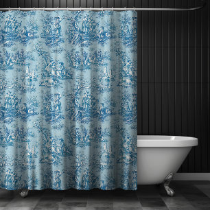 Rideaux De Douche Elégant bleu vintage turquoise toile de jouy