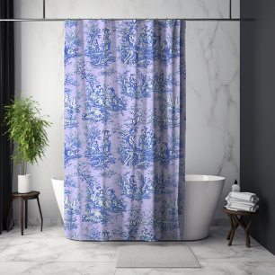 Rideaux De Douche Elégant bleu vintage violet toile de jouy