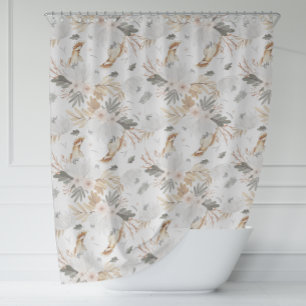 Rideaux De Douche Elégant Boho Aquarelle fleurs & oiseaux