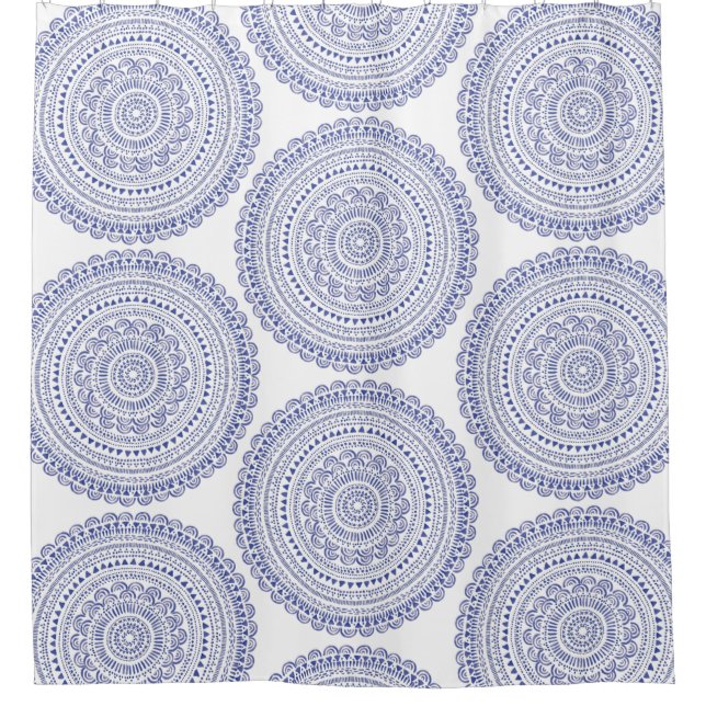 Rideaux De Douche Elégant Boho Chic Navy Motif d'aquarelle bleu mari (Devant)