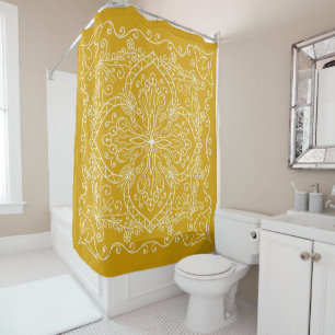 Rideaux De Douche Elégant Boho Flourdissant Motif moutarde Jaune