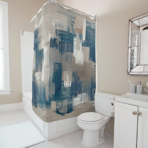 Rideaux De Douche Élégant Chic Marron Bleu Foncé Traits de Pinceau A