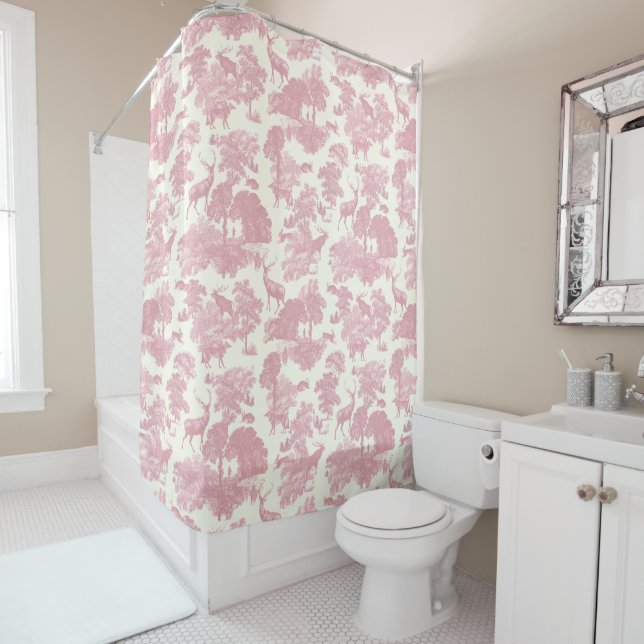 Rideaux De Douche Elégant Chic Rose Toile Cerf Boodland (En situation)