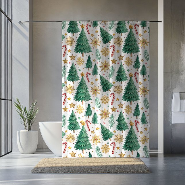 Rideaux De Douche Elegant Christmas Trees Red Green Gold Bathroom (Elegant Christmas Trees Red Green Gold Bathroom Shower Curtain)