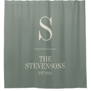 Rideaux De Douche Élégant Classic Famille Monogramme Est Sage Vert 