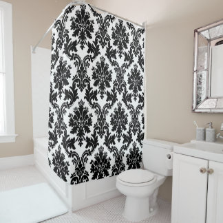 Rideaux De Douche Élégant Damas blanc et noir
