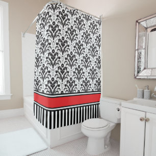 Rideaux De Douche Élégant Déco moderne Damas noir et blanc
