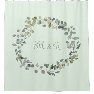 Rideaux De Douche Élégant Eucalyptus Botanique Verdure Monogramme