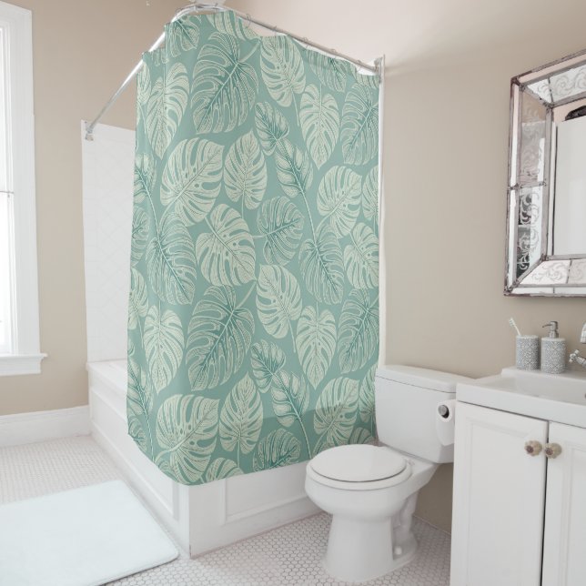 Rideaux De Douche Elegant Exotic Painted Monsteras (En situation)