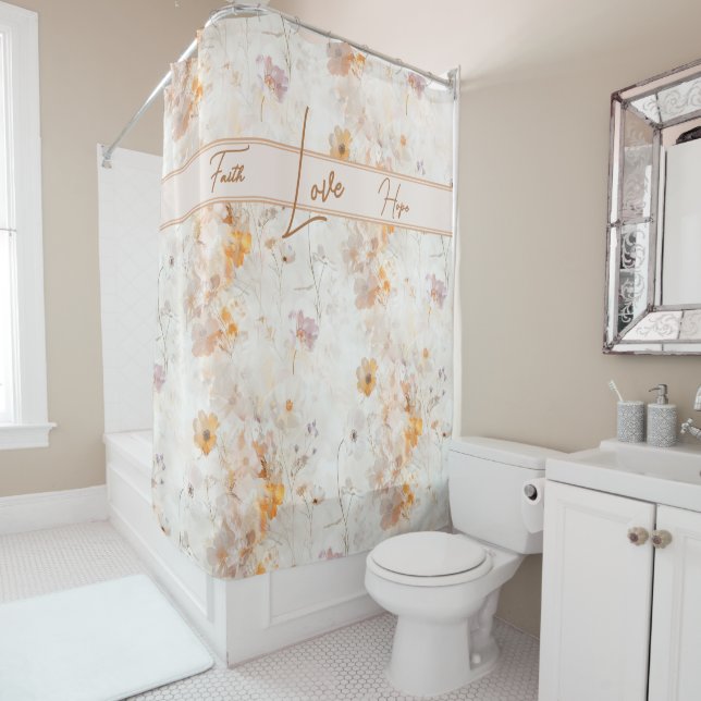 Rideaux De Douche Elegant Faith Hope Love Watercolor (En situation)