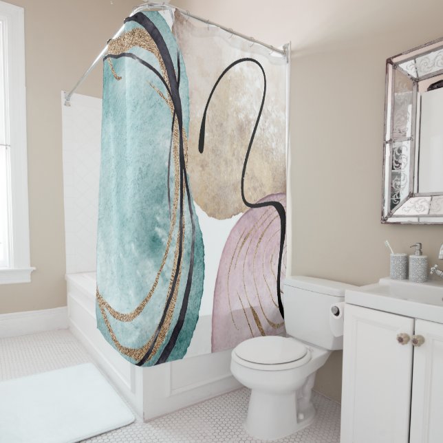 Rideaux De Douche élégant féminin boho pastel stylé (En situation)