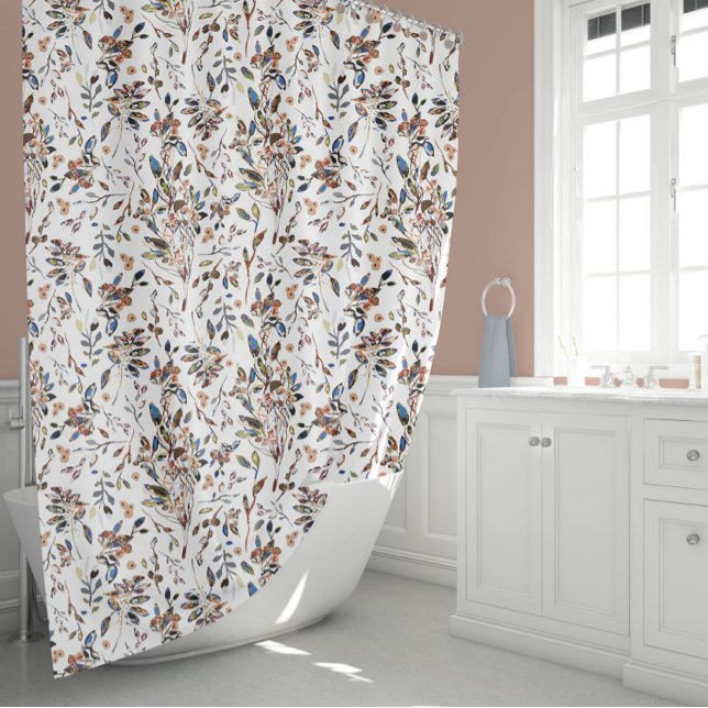 Rideaux De Douche Elégant Feuille Berries Aquarelle blanche Floral (Elegant Leaves Berries White Watercolor Floral Shower Curtain from Studio Posies.)