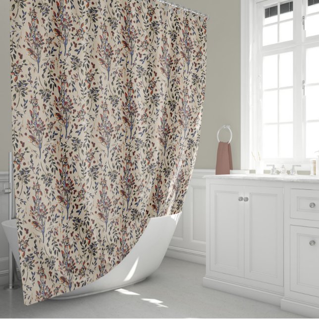 Rideaux De Douche Elégant Feuilles d'automne & Berries Motif sans co (Elegant Autumn Leaves & Berries Seamless Pattern Shower Curtain by Studio Posies.)