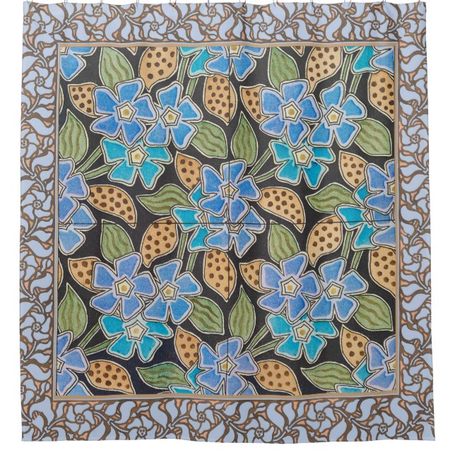 Rideaux De Douche Élégant Fleur Bleu Périwinkle Floral Classic (Devant)