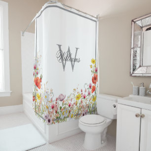 Rideaux De Douche Élégant Fleur sauvage Boho Custom Monogramme Nom