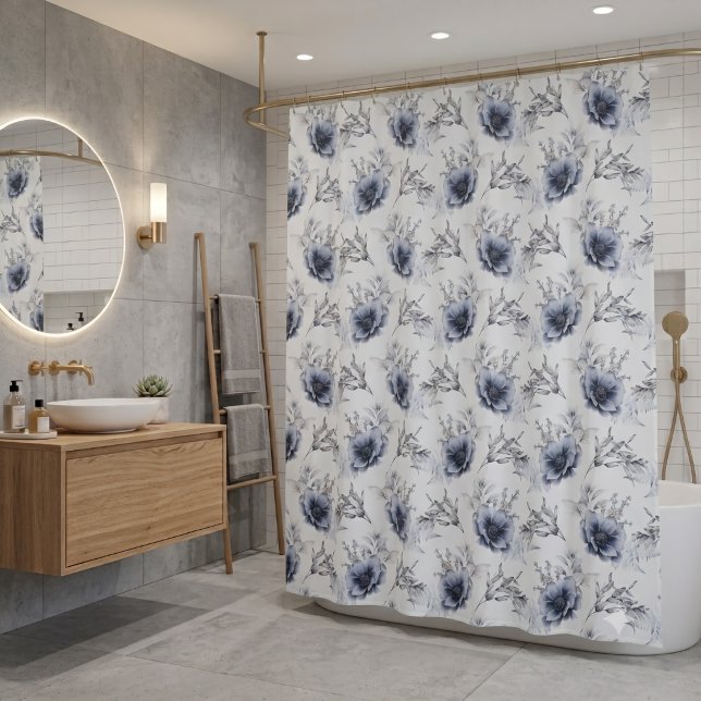 Rideaux De Douche Élégant floral bleu (Créateur téléchargé)