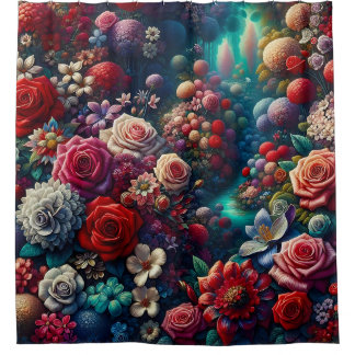 Rideaux De Douche "Elegant Garden Stream - Art Floral Vibrant"