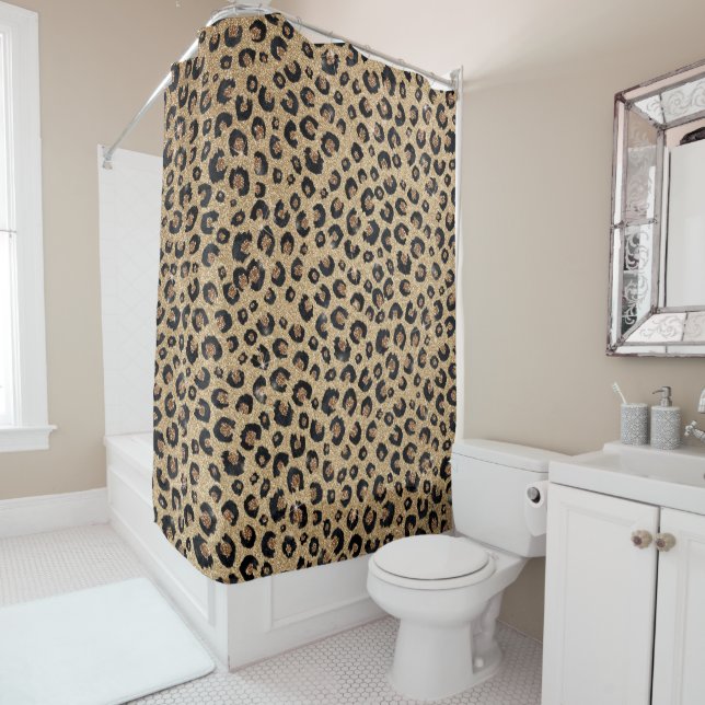 Rideaux De Douche Elegant Gold Glitter Black Leopard (En situation)