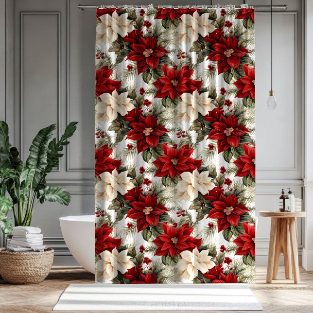 Rideaux De Douche Elegant Holiday Curtain Red Bloom Bathroom Gift (Elegant Holiday Curtain Red Bloom Bathroom Gift)