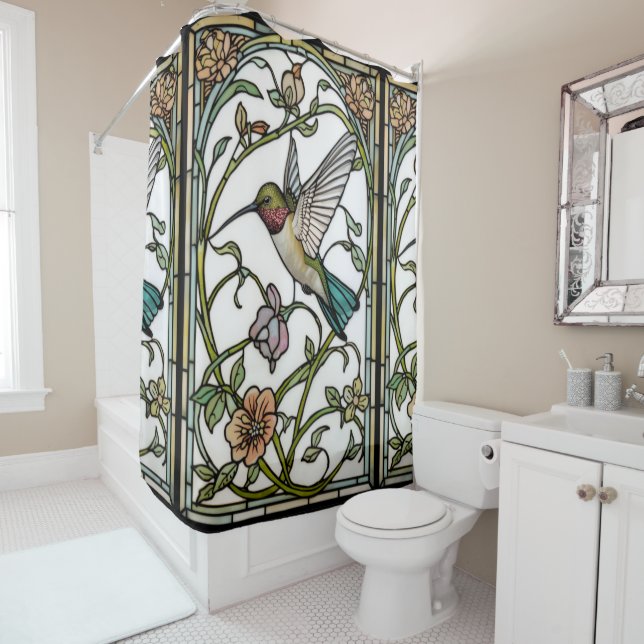 Rideaux De Douche Elegant hummingbird artwork botanical boho chic (En situation)