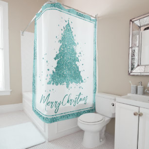 Rideaux De Douche Élégant Joyeux Noël   Luxe Aqua Mint Splatter
