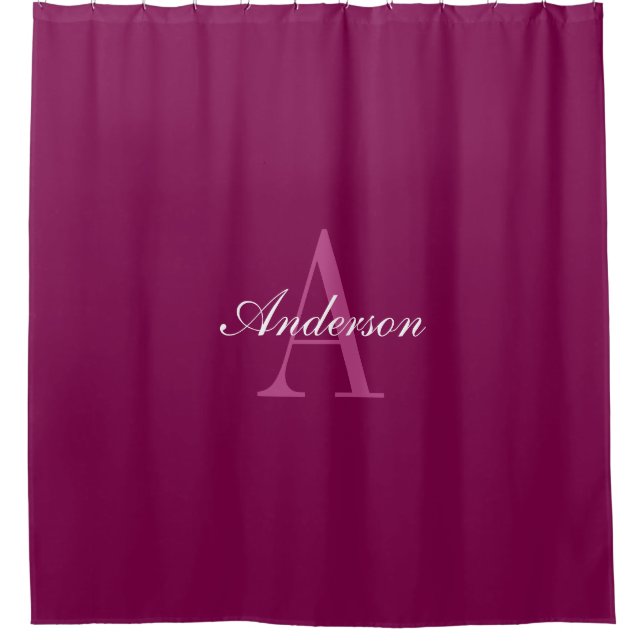 Rideaux De Douche Élégant Magenta Rouge, rose & blanc Nom & Monogram (Devant)