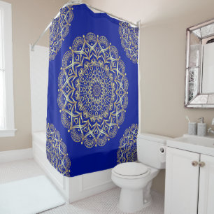 Rideaux De Douche Elégant Mandala bleu et or