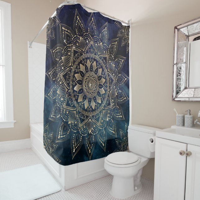 Rideaux De Douche Elégant Mandala Gold Blue Galaxy (En situation)