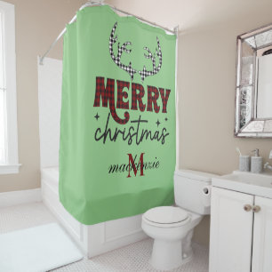 Rideaux De Douche Élégant Maroon & Monogramme orange Joyeux Noël