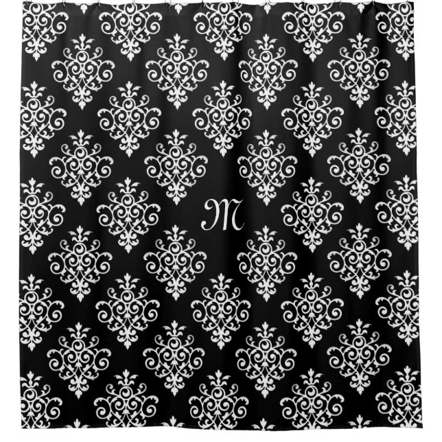 Rideaux De Douche Élégant modèle monographique noir et blanc Damas (Devant)