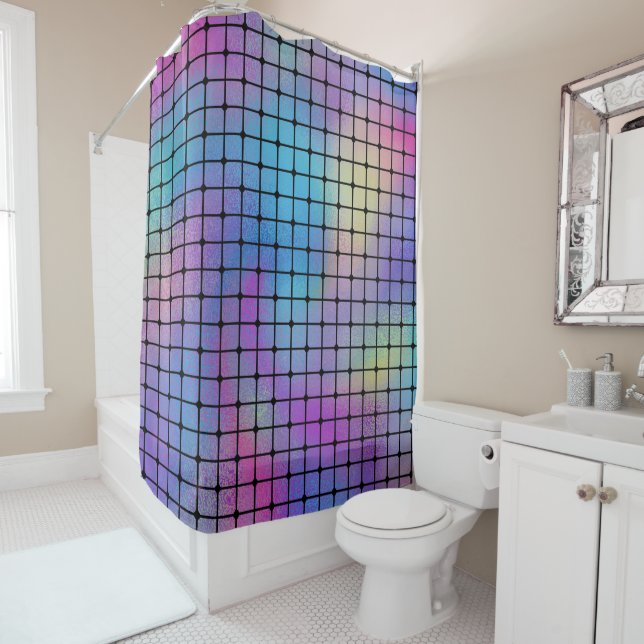 Rideaux De Douche Elegant Modern Colorful Squares Tiles | (En situation)