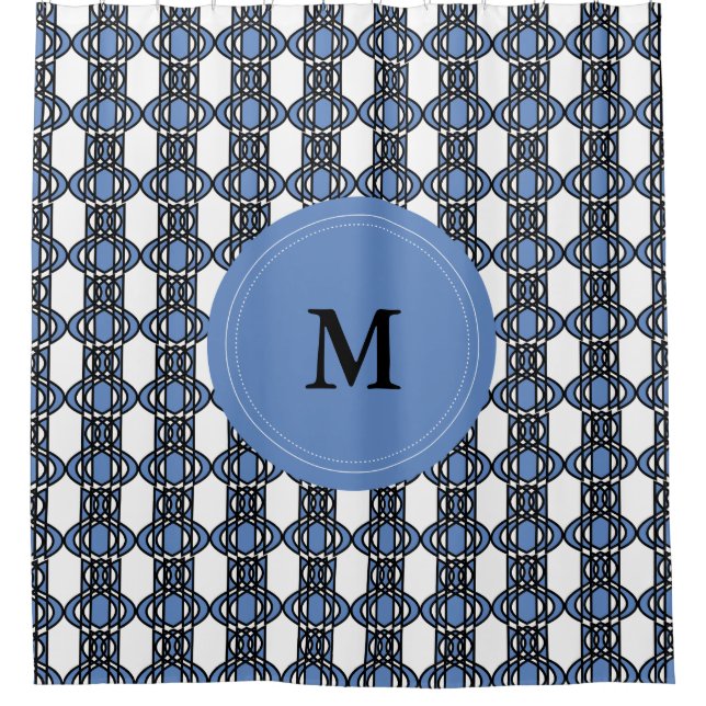 Rideaux De Douche Élégant Monogram Blue Abstrait Scarab Motif (Devant)