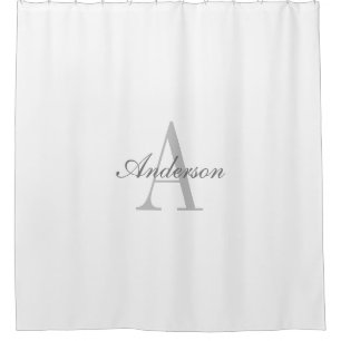 Rideaux De Douche Élégant Monogramme blanc et gris