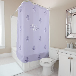 Rideaux De Douche Élégant Monogramme Bleu Antique Chien Impression