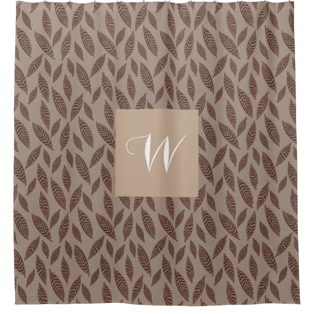 Rideaux De Douche Élégant Monogramme Brun Clair & Crème Impression d (Devant)
