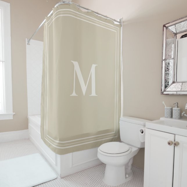 Rideaux De Douche Élégant Monogramme d'ivoire à crème minimaliste (En situation)
