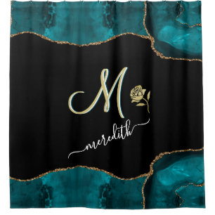 Rideaux De Douche Élégant Monogramme Personnalisé Turquoise Black Go
