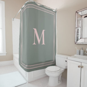 Rideaux De Douche Élégant Monogramme vert rose minimaliste