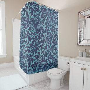 Rideaux De Douche Élégant Motif de Feuilles de couleur bleu botani