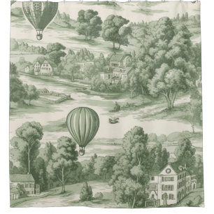 Rideaux De Douche Élégant motif de paysage Toile de Jouy Émeraude