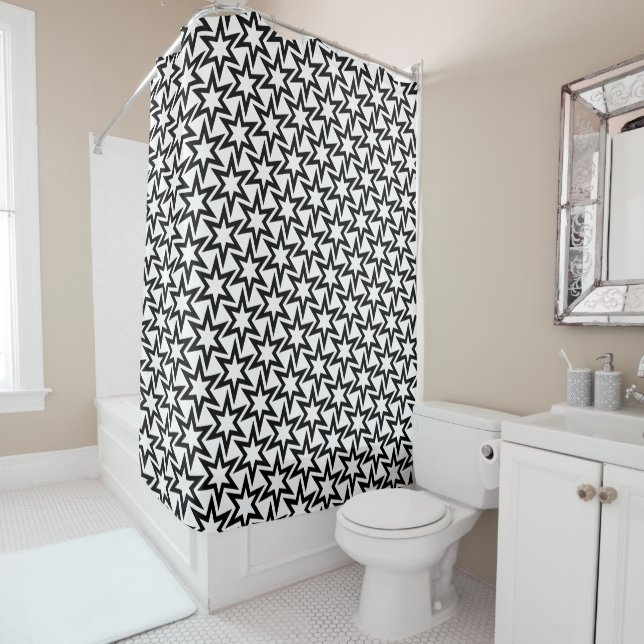 Rideaux De Douche Élégant Motif d'étoile géométrique noir et blanc (En situation)