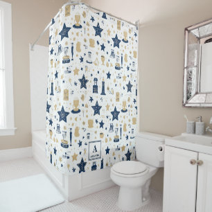 Rideaux De Douche Elégant Motif d'étoiles bleu et or personnalisé(12