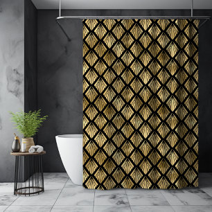 Rideaux De Douche Élégant motif éventail Art Déco noir or