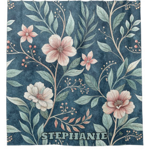 Rideaux De Douche Élégant motif floral avec fleurs rose et crème