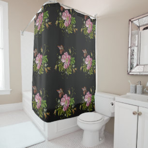 Rideaux De Douche Élégant Motif floral broderie Arrière - plan noir