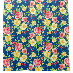 Rideaux De Douche Élégant motif floral rose jaune rouge
