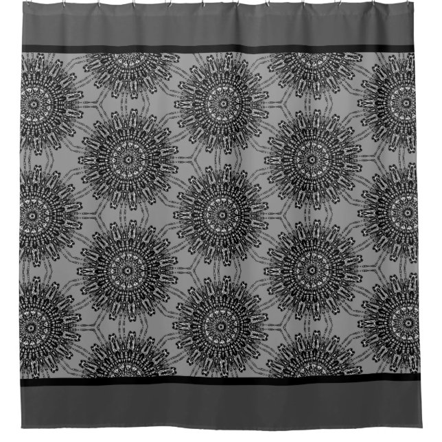 Rideaux De Douche Elégant Motif Mandala noir et blanc avec gris (Devant)