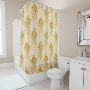 Rideaux De Douche Élégant Motif Vintage de swag de florale d'or
