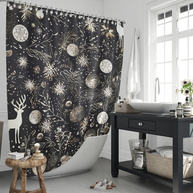 Rideaux De Douche Élégant Noël Black Modern Festive (Elegant Christmas Black Modern Festive Shower Curtain)